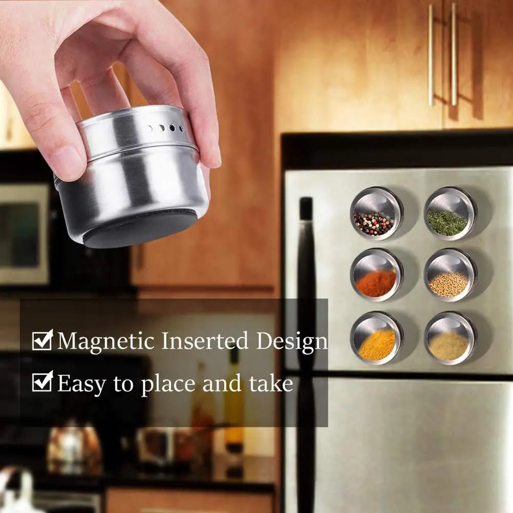 Magnetic Spice Jars With Wall Mounted Rack Stainless Steel Spice Tins Spice Seasoning Containers With Spice Label KC0305 - Ammpell