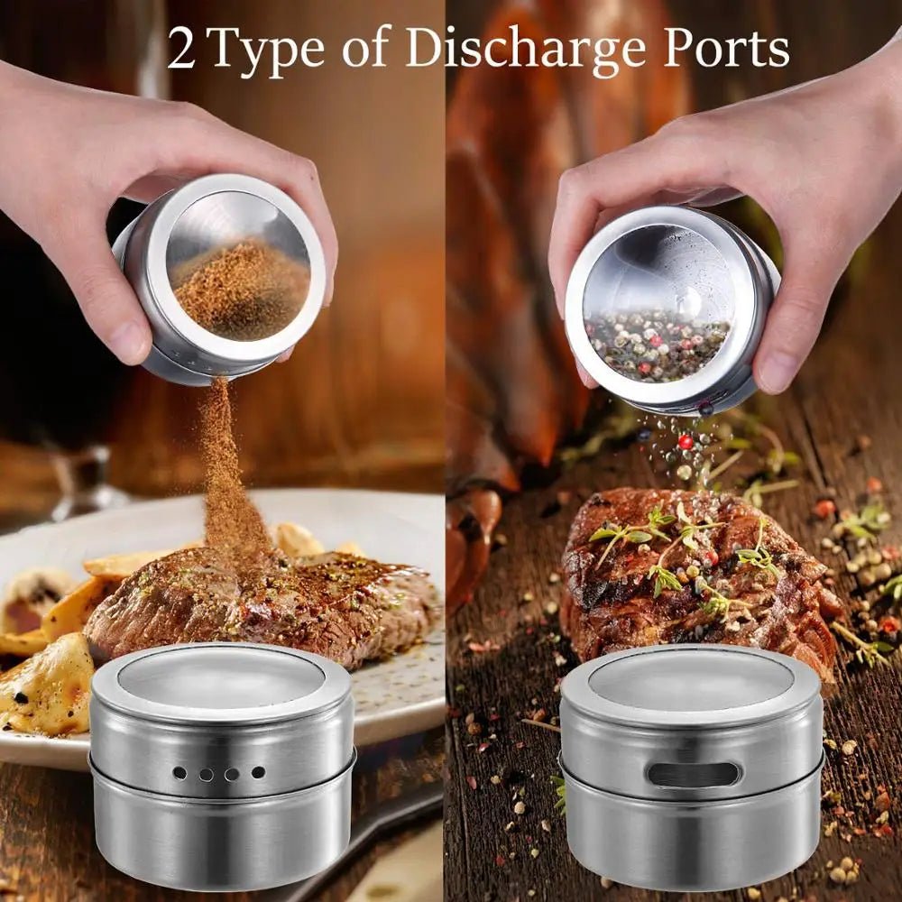 Magnetic Spice Jars With Wall Mounted Rack Stainless Steel Spice Tins Spice Seasoning Containers With Spice Label KC0305 - Ammpell