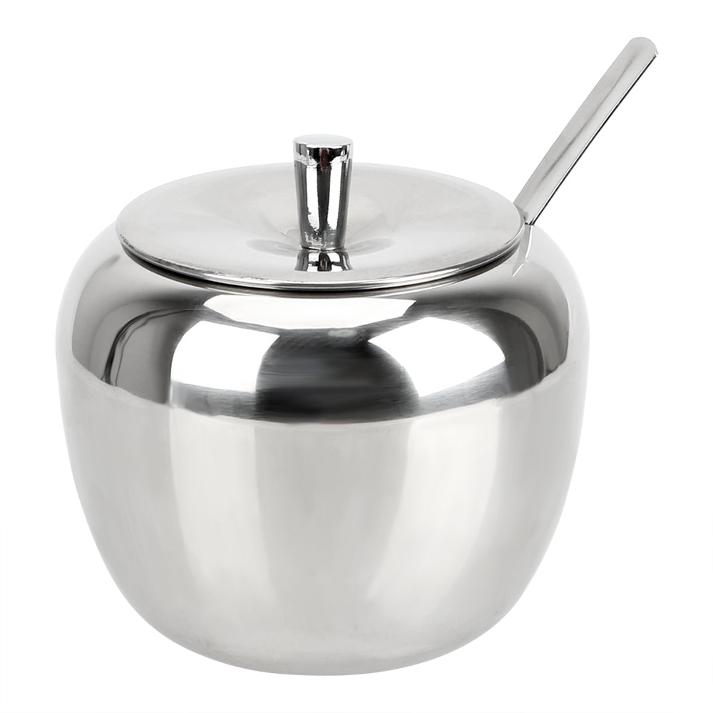 Apple Sugar Bowl Seasoning Jar Kitchen Accessories With Lid and Spoon Condiment Pot Spice Container Stainless Steel Tableware