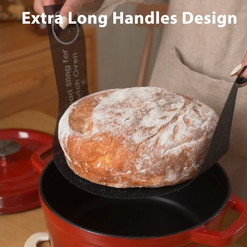 Perforated Silicone Bread Sling for Dutch Oven, with Long Handle, Nonstick & Reusable, Bread Baking Mat for Sourdough Transfer - Ammpell