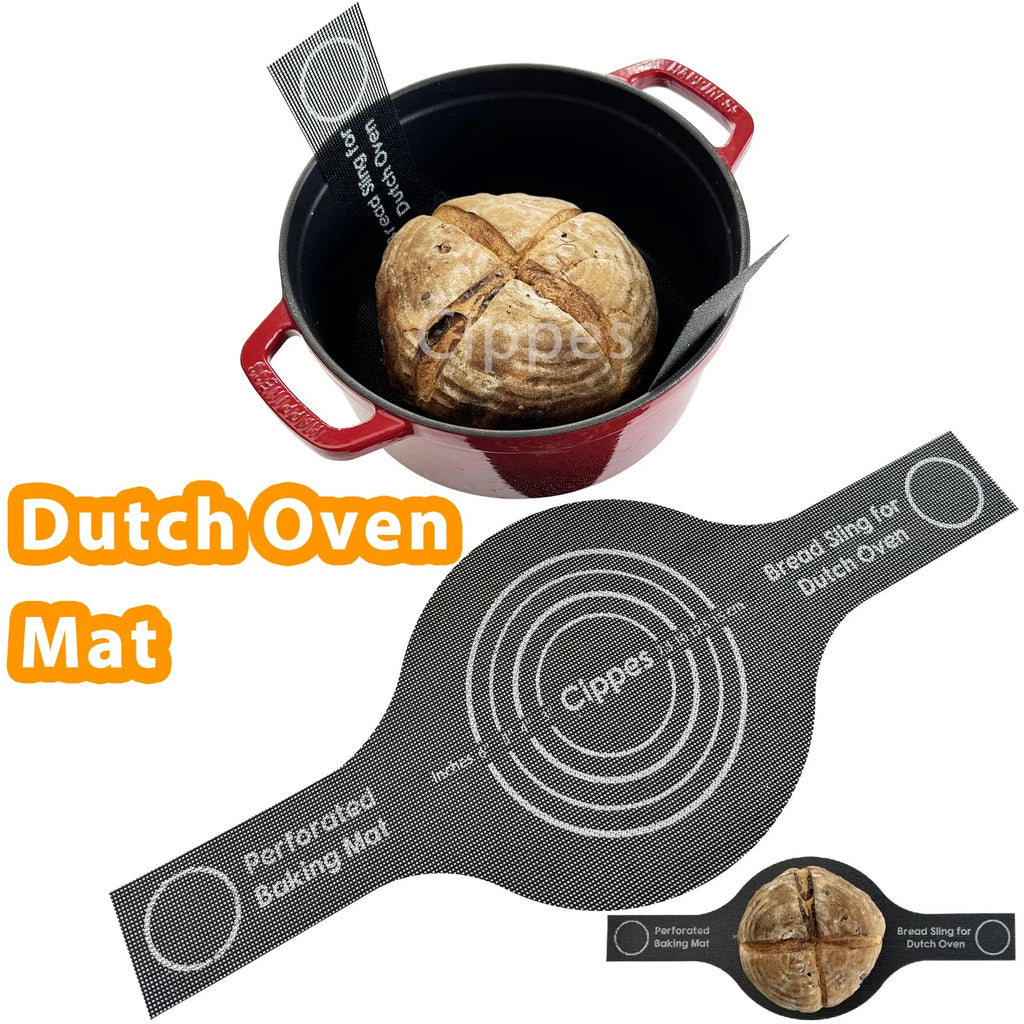 Perforated Silicone Bread Sling for Dutch Oven, with Long Handle, Nonstick & Reusable, Bread Baking Mat for Sourdough Transfer - Ammpell