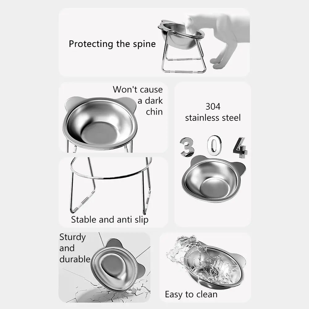 Stable Raised Cat Bowls Elevated 15° Neck Guard Cat Food Bowl Shatter-resistant Tilted Pet Supplies for Puppy and Cat - Ammpell