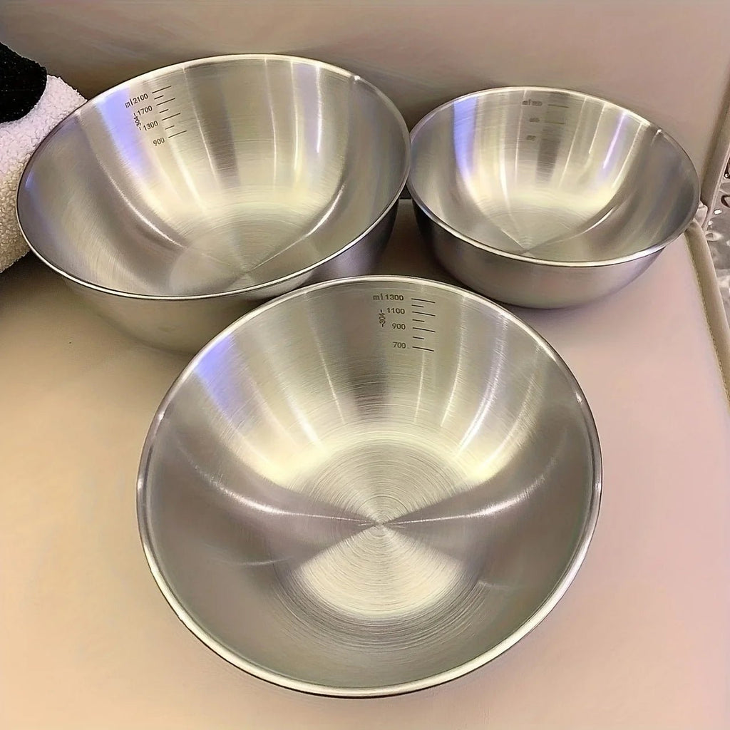 Stainless Steel Mixing Bowls with Measurements, Suitable for Home Use, for Mixing and Kneading, Salads, and Baking Salad Bowl - Ammpell