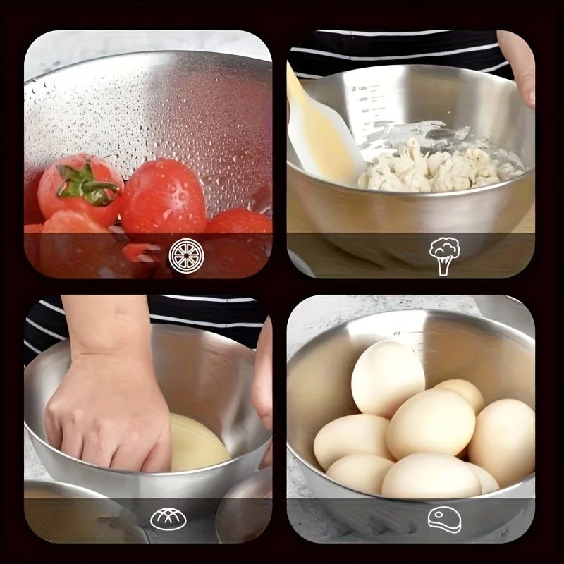Stainless Steel Mixing Bowls with Measurements, Suitable for Home Use, for Mixing and Kneading, Salads, and Baking Salad Bowl - Ammpell