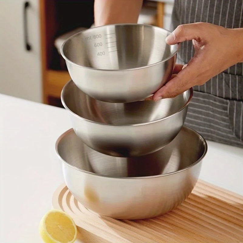 Stainless Steel Mixing Bowls with Measurements, Suitable for Home Use, for Mixing and Kneading, Salads, and Baking Salad Bowl - Ammpell