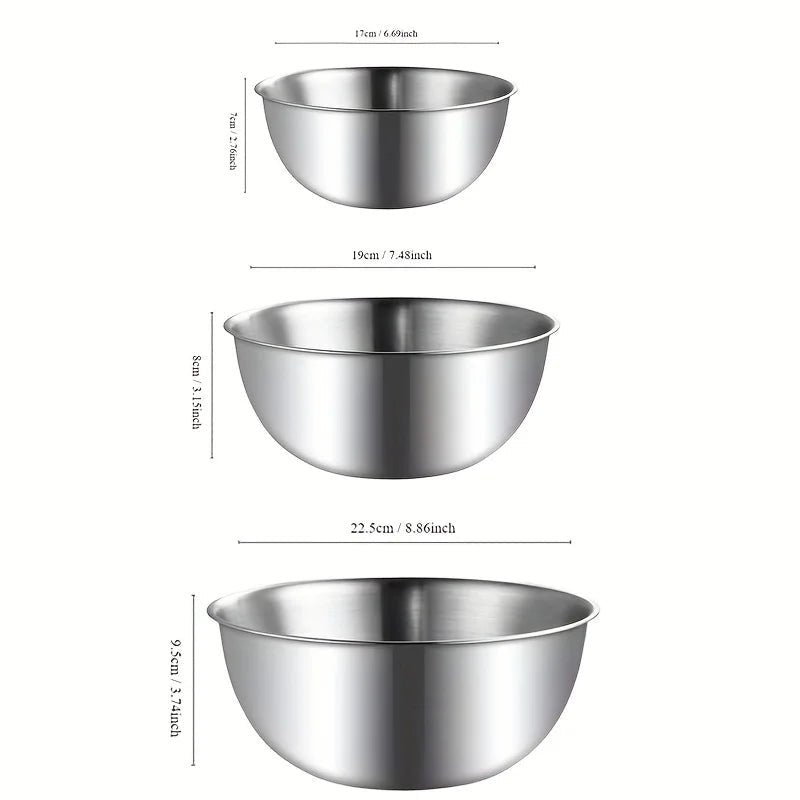 Stainless Steel Mixing Bowls with Measurements, Suitable for Home Use, for Mixing and Kneading, Salads, and Baking Salad Bowl - Ammpell