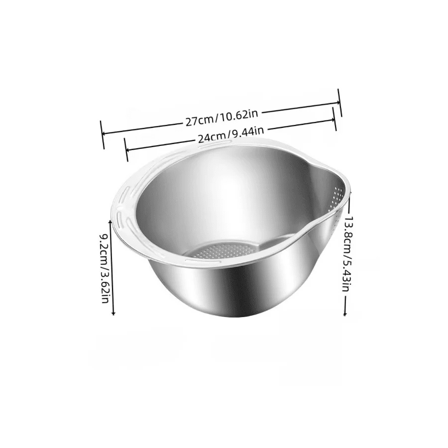 Stainless Steel Rice Washing Bowl with Drain Holes, 2-in-1 Vegetable Fruit Strainer Colander Basket for Kitchen Sink - Ammpell