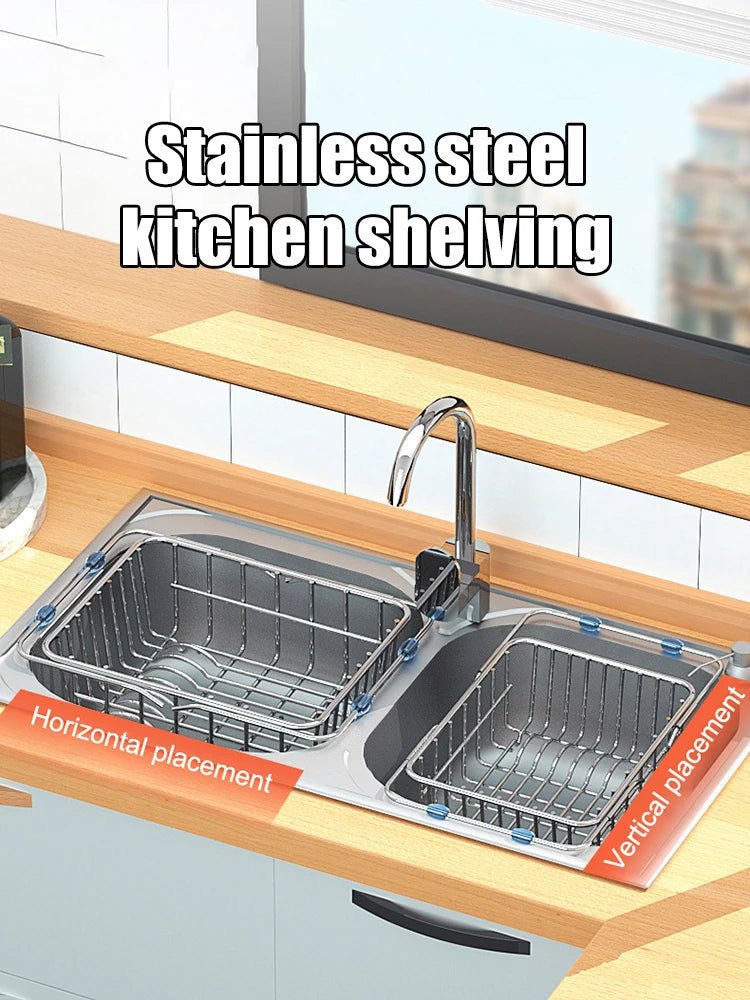 Stainless Steel Telescopic Sink Drain Rack Non-Slip Dish Drying Kitchen Bathroom Countertop Organizer Rack for Household Use - Ammpell