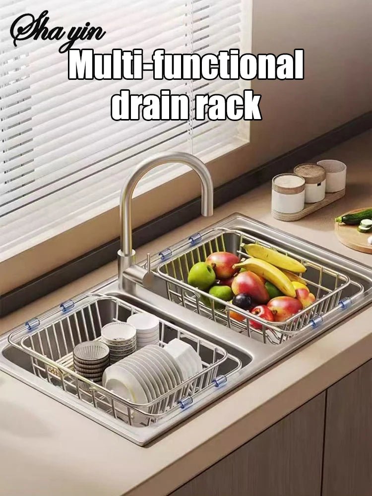 Stainless Steel Telescopic Sink Drain Rack Non-Slip Dish Drying Kitchen Bathroom Countertop Organizer Rack for Household Use - Ammpell