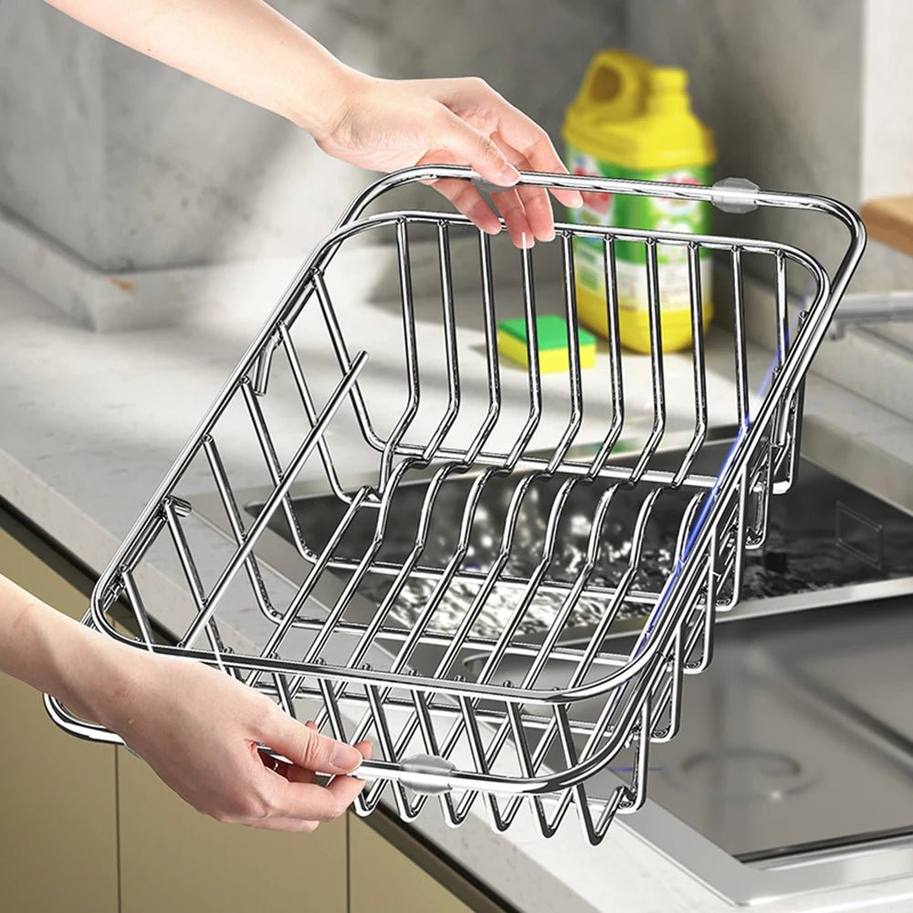 Stainless Steel Telescopic Sink Drain Rack Non-Slip Dish Drying Kitchen Bathroom Countertop Organizer Rack for Household Use - Ammpell
