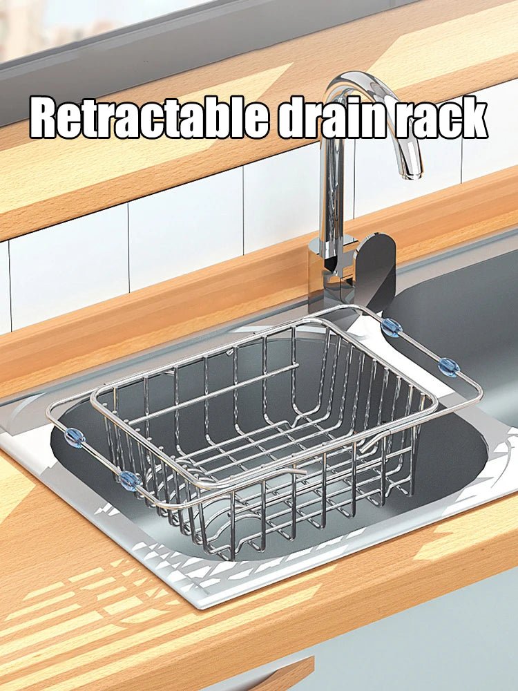 Stainless Steel Telescopic Sink Drain Rack Non-Slip Dish Drying Kitchen Bathroom Countertop Organizer Rack for Household Use - Ammpell