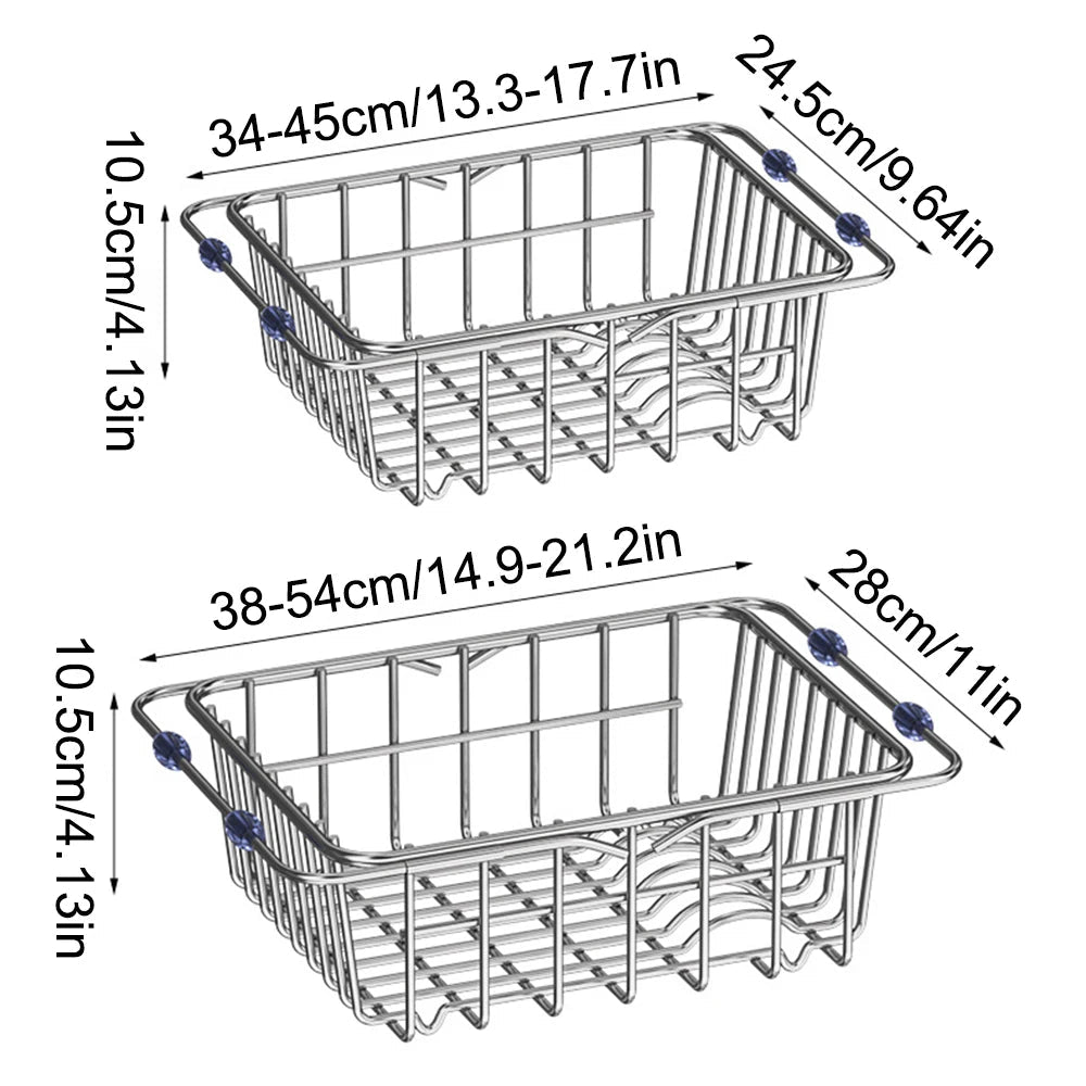 Stainless Steel Telescopic Sink Drain Rack Non-Slip Dish Drying Kitchen Bathroom Countertop Organizer Rack for Household Use - Ammpell