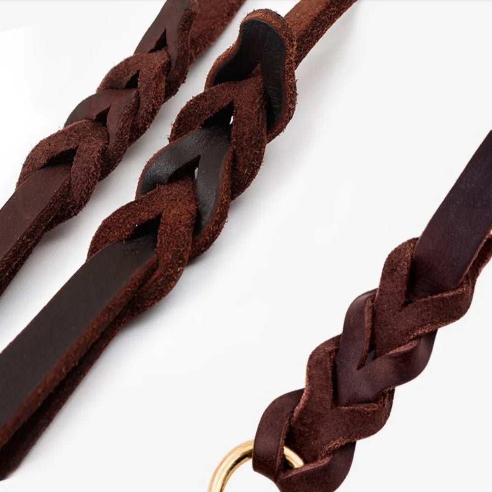 Training Walking With Copper Hook Leather Braided Dog Leash Brown Soft Dog Traction Rope Durable Long German Shepherd - Ammpell
