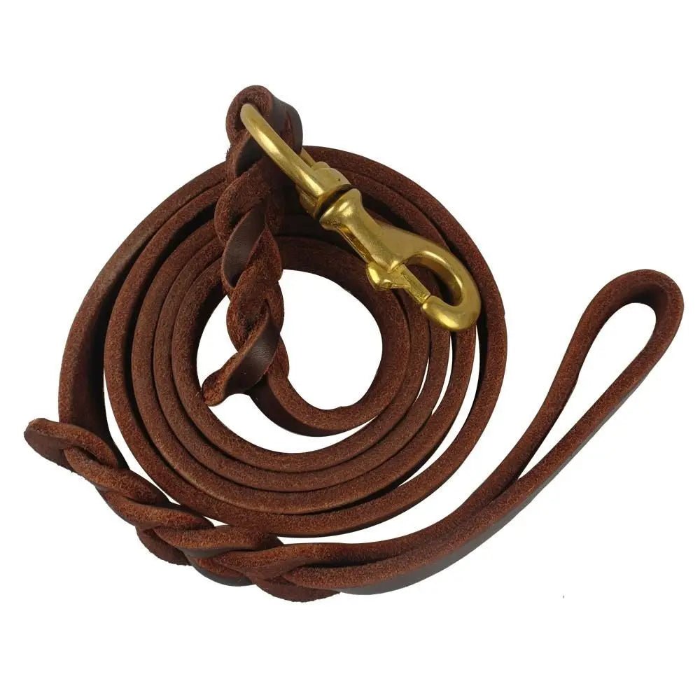 Training Walking With Copper Hook Leather Braided Dog Leash Brown Soft Dog Traction Rope Durable Long German Shepherd - Ammpell