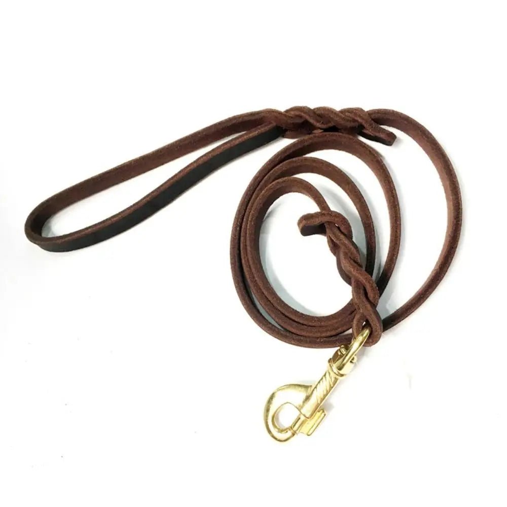 Training Walking With Copper Hook Leather Braided Dog Leash Brown Soft Dog Traction Rope Durable Long German Shepherd - Ammpell
