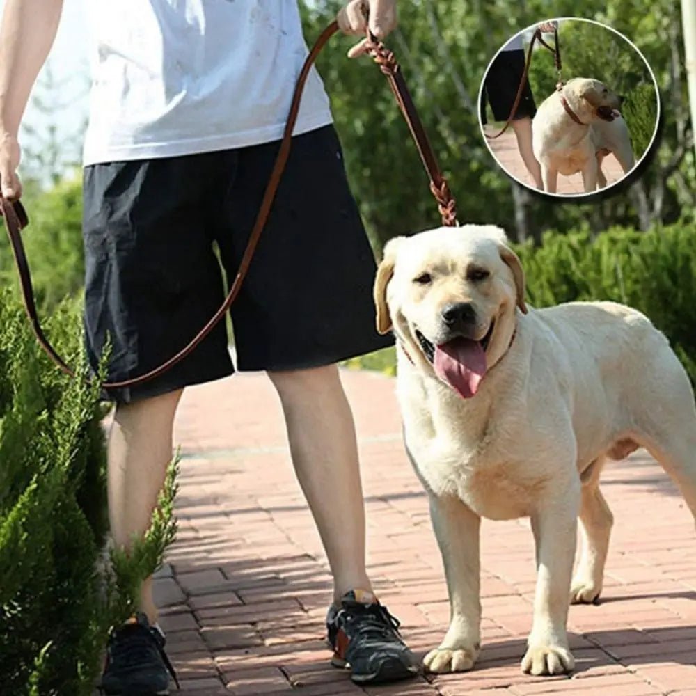 Training Walking With Copper Hook Leather Braided Dog Leash Brown Soft Dog Traction Rope Durable Long German Shepherd - Ammpell