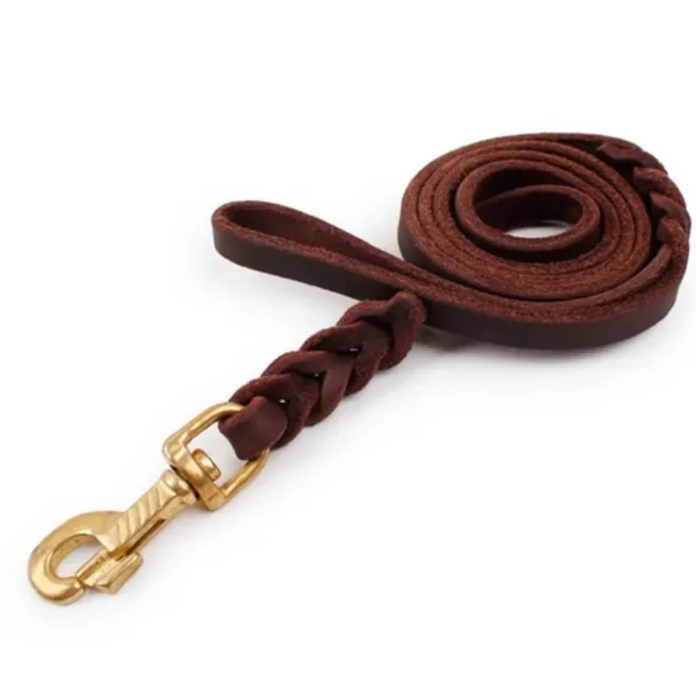 Training Walking With Copper Hook Leather Braided Dog Leash Brown Soft Dog Traction Rope Durable Long German Shepherd - Ammpell