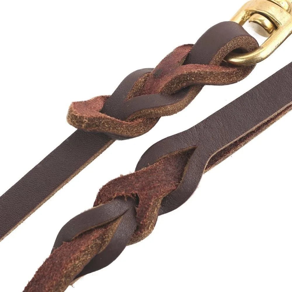 Training Walking With Copper Hook Leather Braided Dog Leash Brown Soft Dog Traction Rope Durable Long German Shepherd - Ammpell