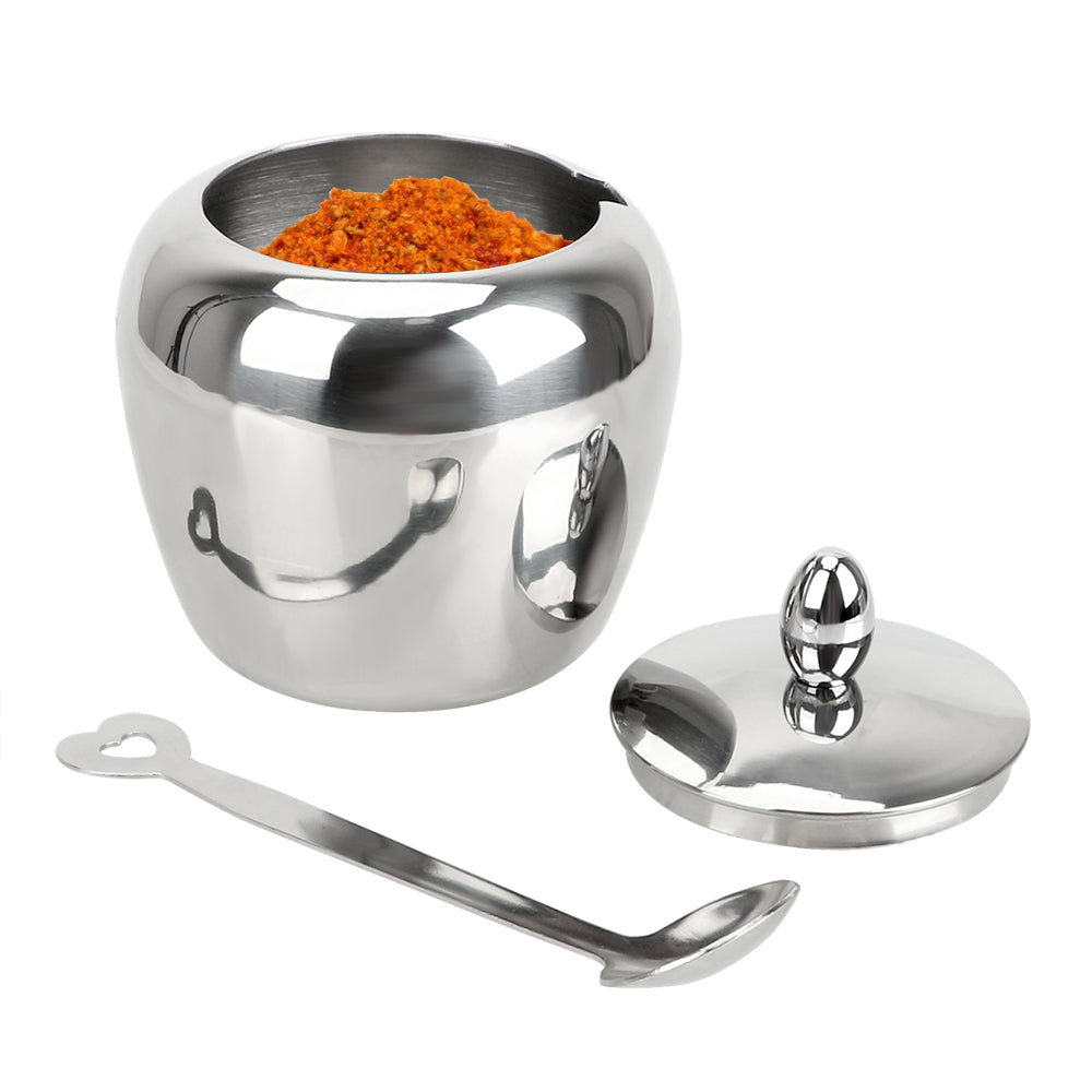 Apple Sugar Bowl Seasoning Jar Kitchen Accessories With Lid and Spoon Condiment Pot Spice Container Stainless Steel Tableware