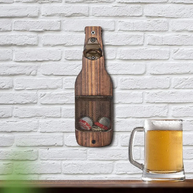 Wall-mounted bottle opener Creative beer screwdriver Kitchen bar decoration Wall-mounted bottle opener Bottle cap storage basket - Ammpell