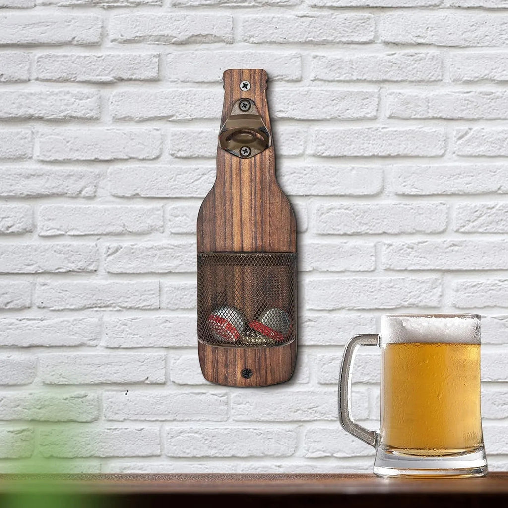 Wall-mounted bottle opener Creative beer screwdriver Kitchen bar decoration Wall-mounted bottle opener Bottle cap storage basket - Ammpell