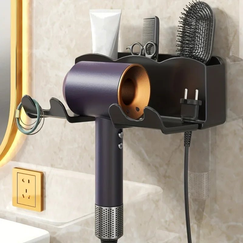Wall-Mounted Hair Dryer Holder, No-Drill Bathroom Rack - Ammpell