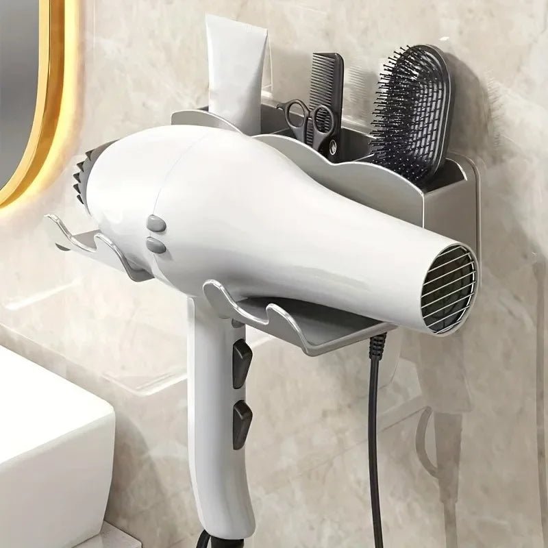 Wall-Mounted Hair Dryer Holder, No-Drill Bathroom Rack - Ammpell