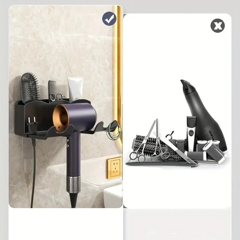 Wall-Mounted Hair Dryer Holder, No-Drill Bathroom Rack - Ammpell