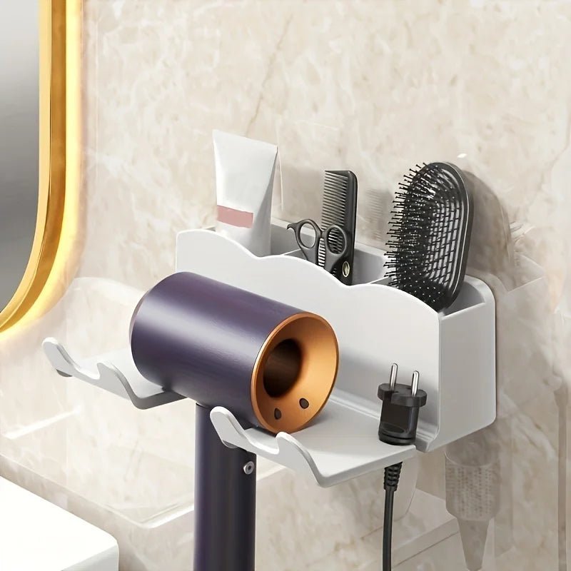 Wall-Mounted Hair Dryer Holder, No-Drill Bathroom Rack - Ammpell