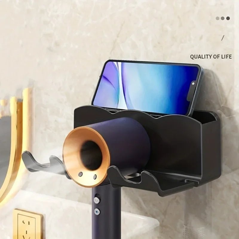 Wall-Mounted Hair Dryer Holder, No-Drill Bathroom Rack - Ammpell