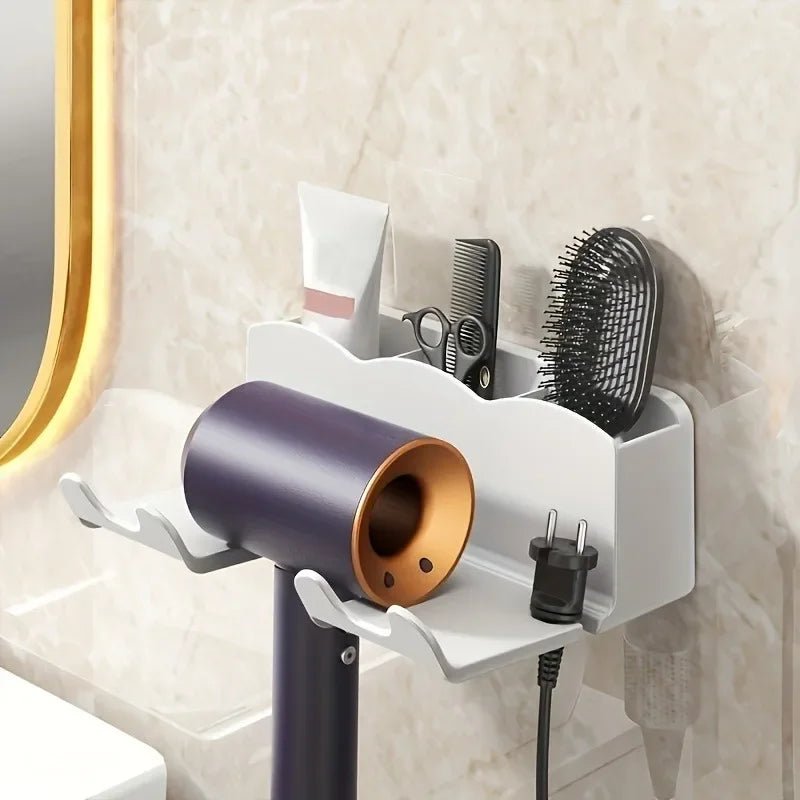 Wall-Mounted Hair Dryer Holder, No-Drill Bathroom Rack - Ammpell
